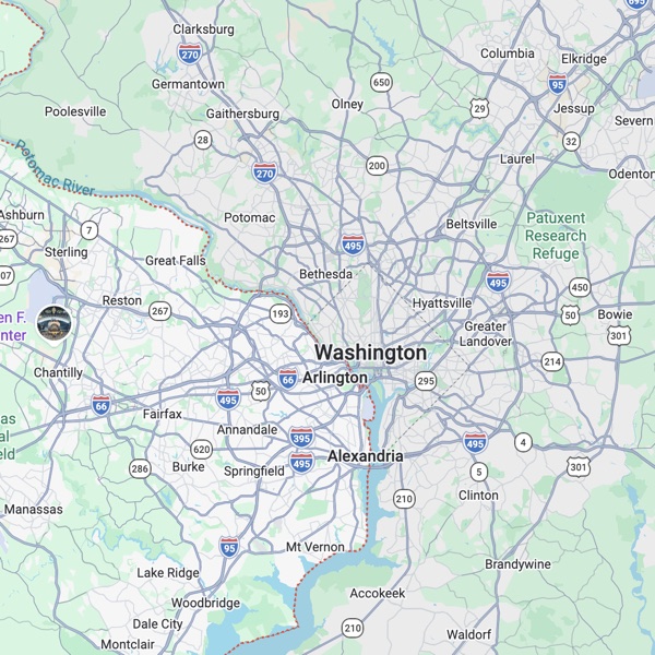 Eagle Roofing service area map — DC, Maryland and Virginia